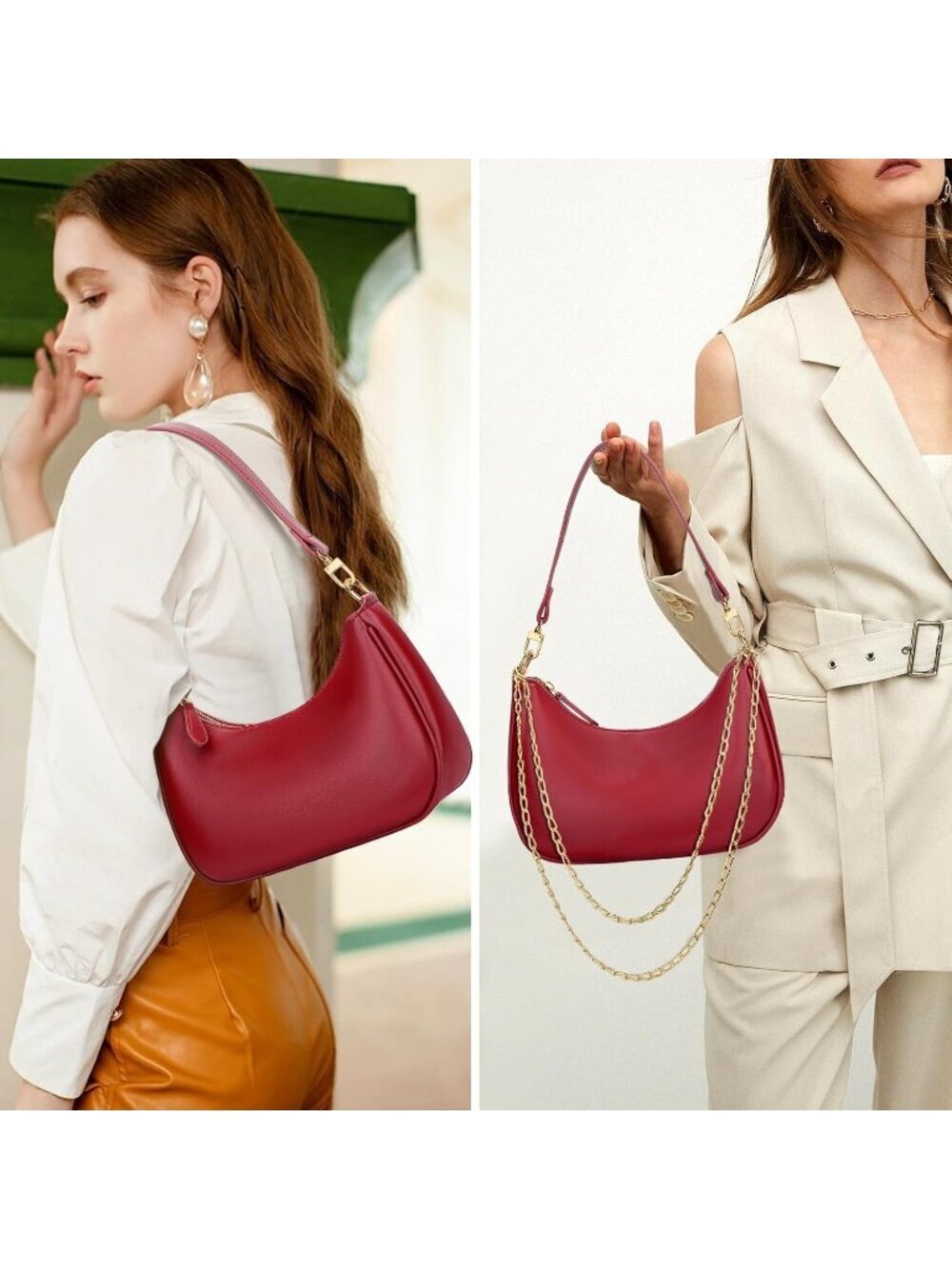 Women's Bag Red Leather Cute Hobo Shoulder Handbags Retro Clutch Stylish Purse - Picture 2 of 6